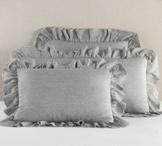 Fringe/raw edge flanged linen pillow with insert, handmade, small shop, —  Made on 23rd