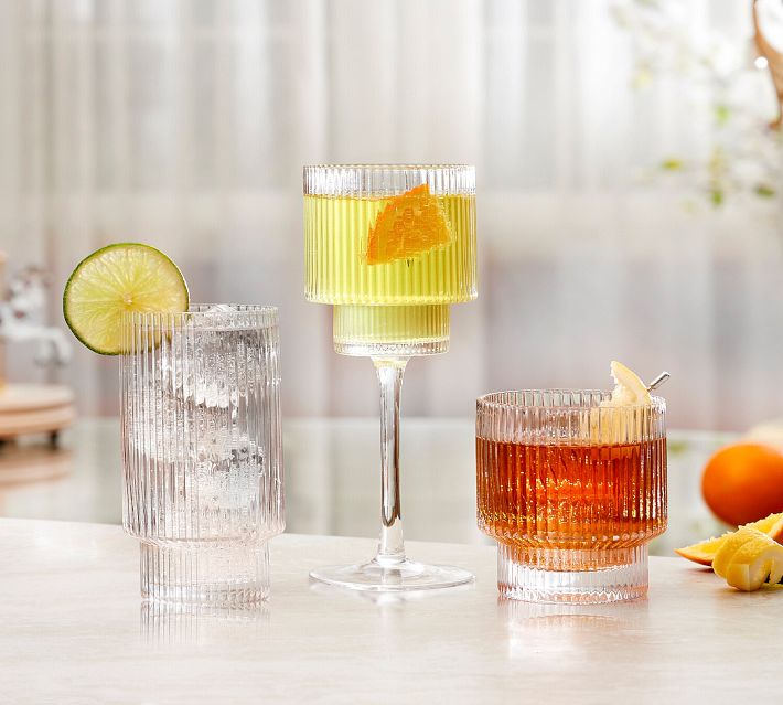 Pottery Barn Sweet July Herringbone Handcrafted Glass Highball Drinking  Glasses - Set of 4