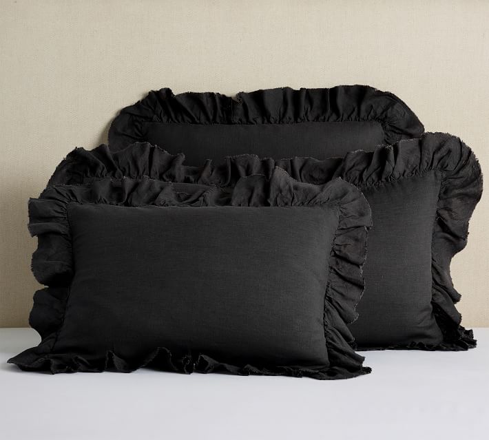 Belgian Flax Linen Raw Edge Ruffle Solid Duvet Cover - Flax