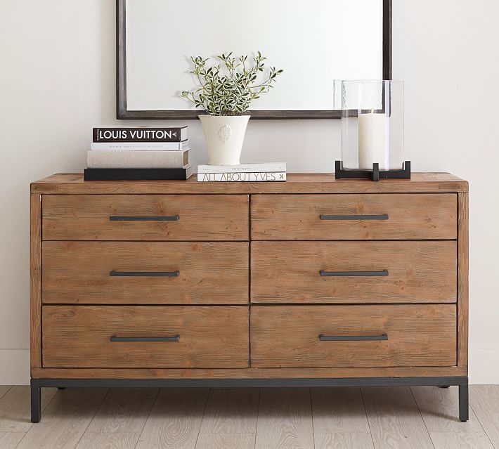 Modern 6-Drawer Dresser Wide Solid Wood Chest of Drawers, Large