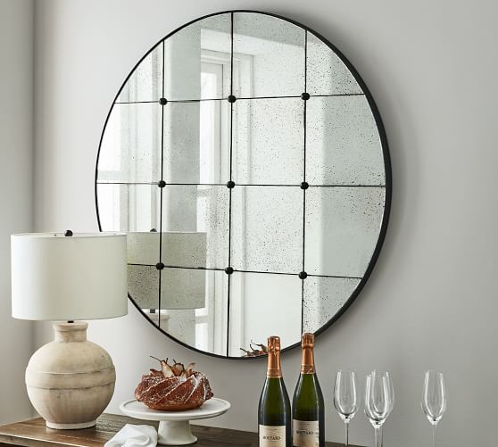 Markle 40.5" Round Antique Glass Wall Mirror | Pottery Barn