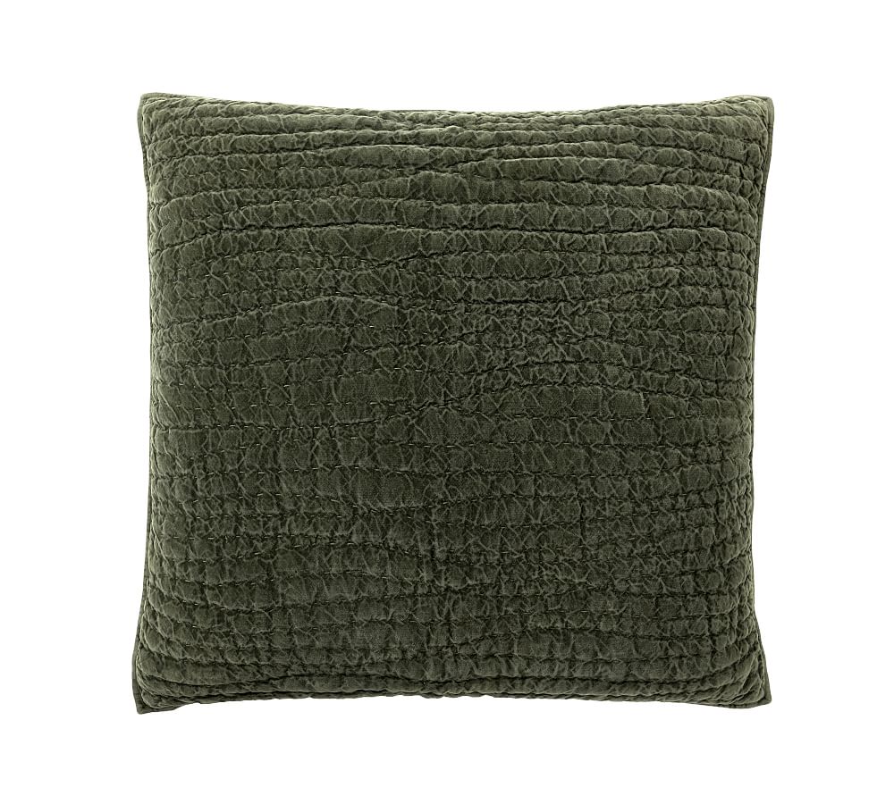 Washed Velvet Handcrafted Euro Shams, Set of 3 - Loden