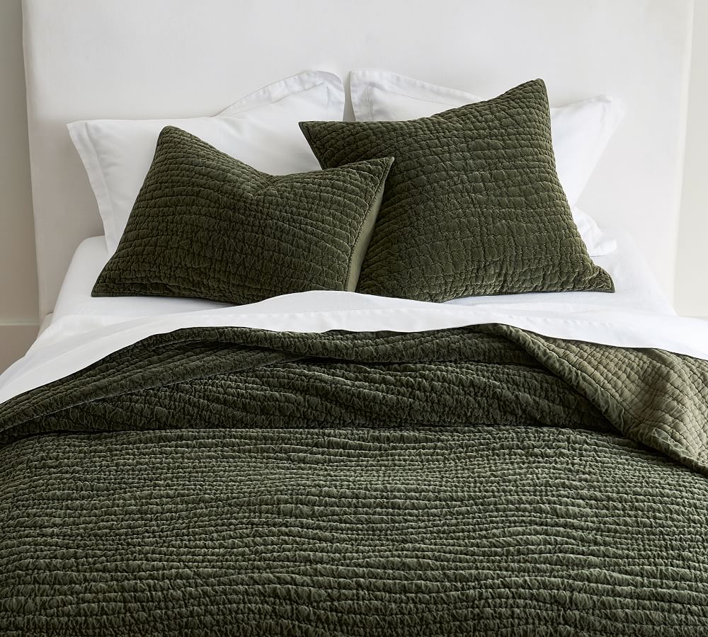 Washed Velvet Handcrafted Quilt - King, Loden