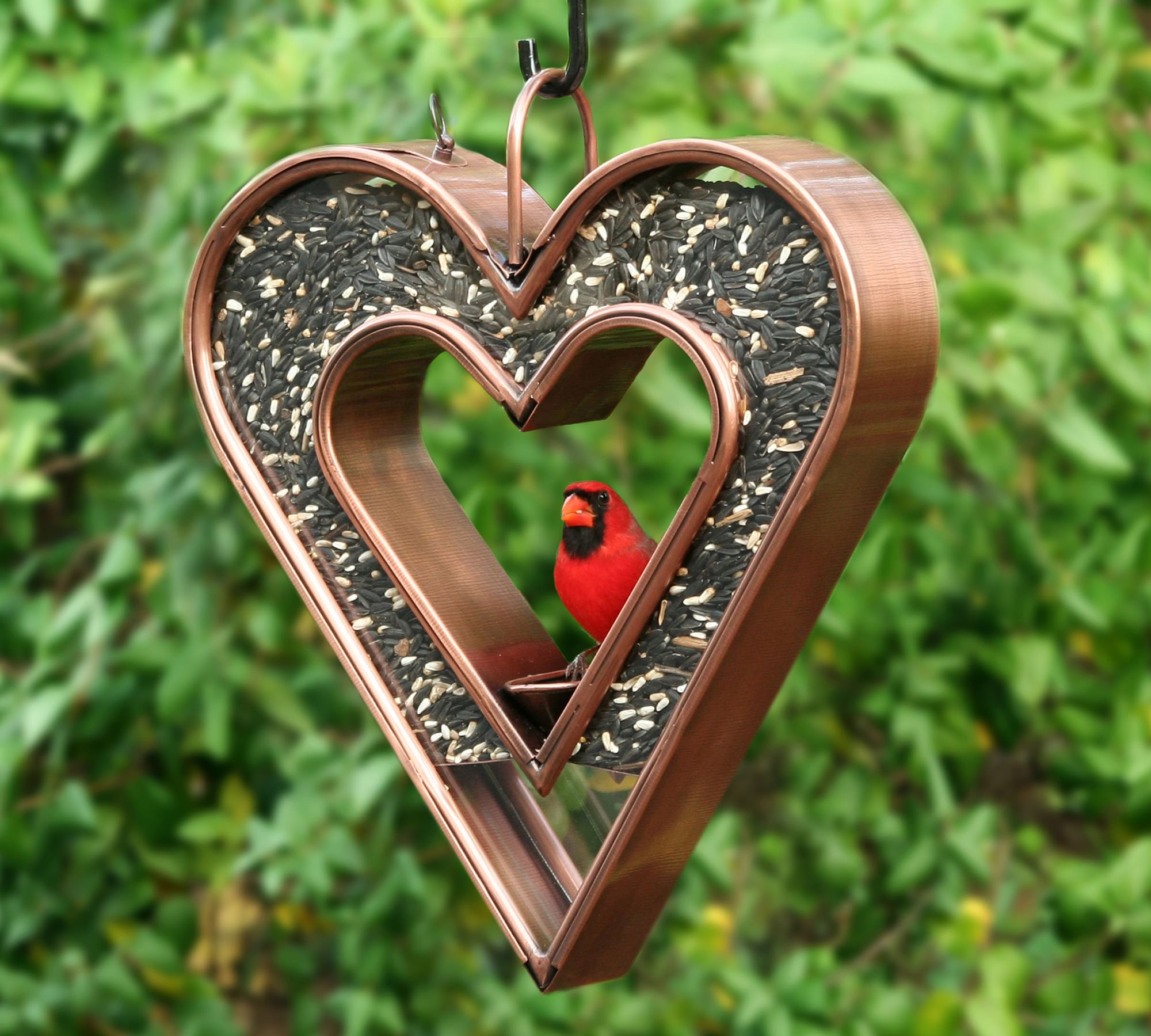 Heart Shaped Copper Fly Thru Bird Feeder