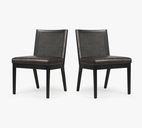Lisbon Cane Leather Dining Chairs Set of 2 Pottery Barn