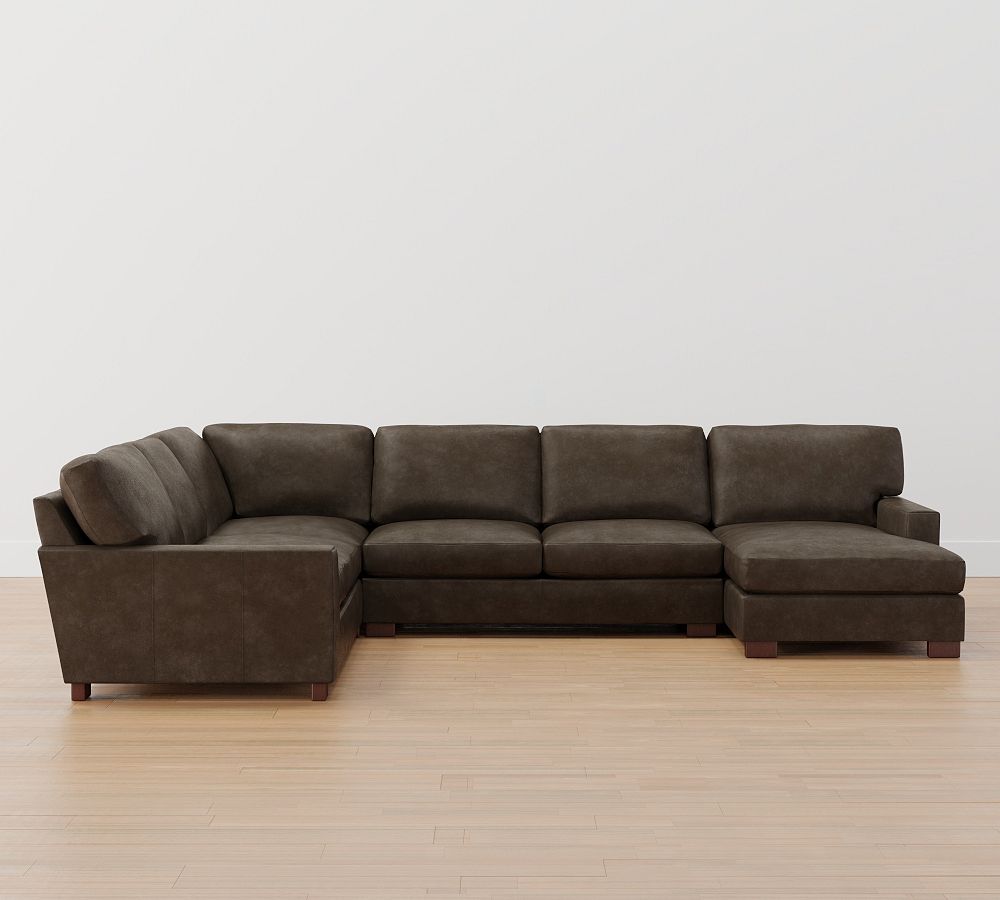 Turner Square Arm Leather 4-Piece Chaise Sectional (137&quot;-142&quot;)