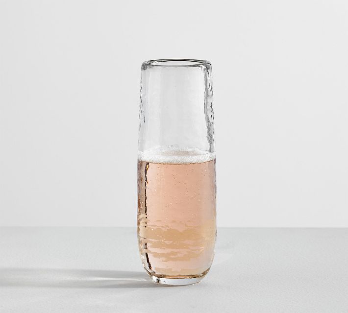 Modern Stemless Champagne Flute Glasses w/ Hammered Copper Plated