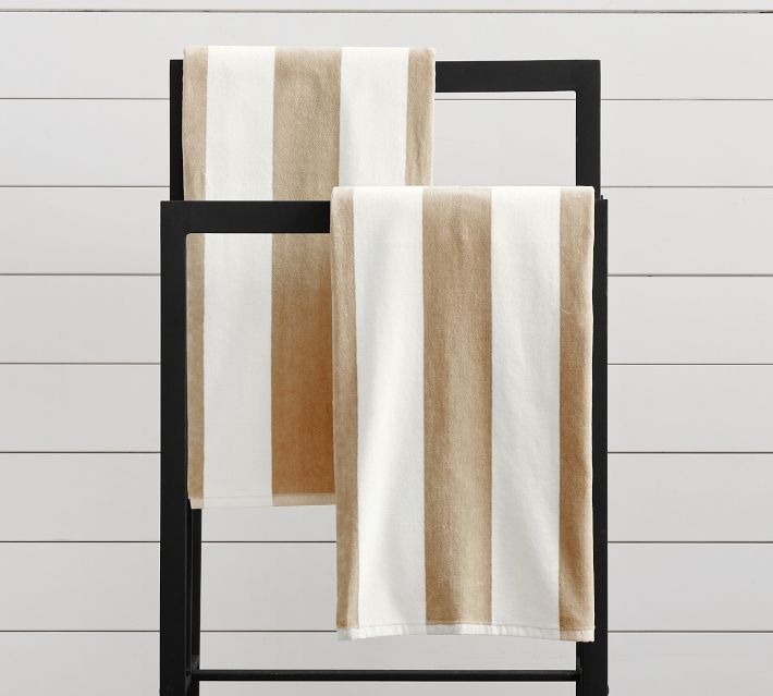 Fog Linen Chambray Towel - Beige Stripe - Vault Bright