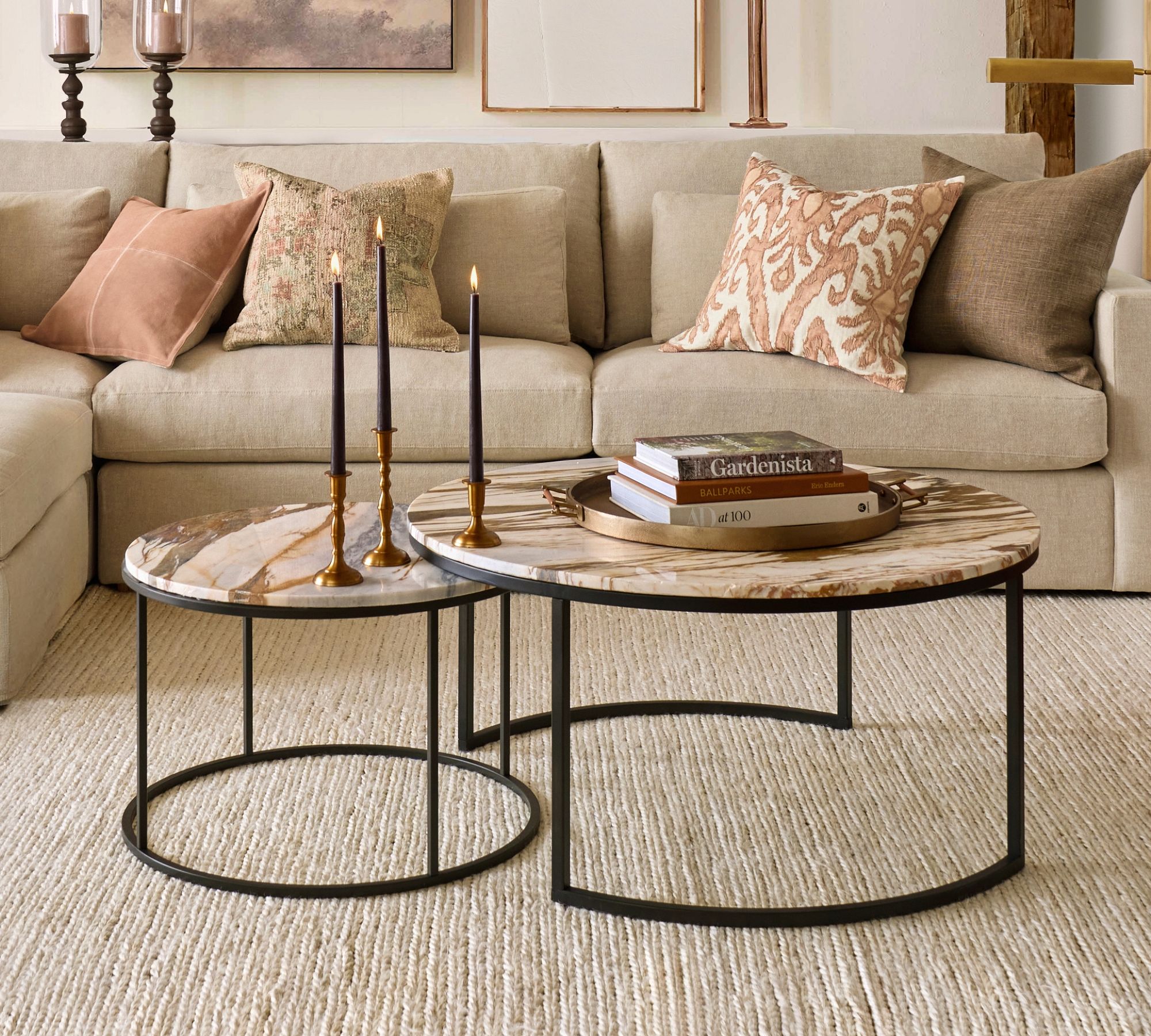 Delaney Round Calacatta Marble Nesting Coffee Tables