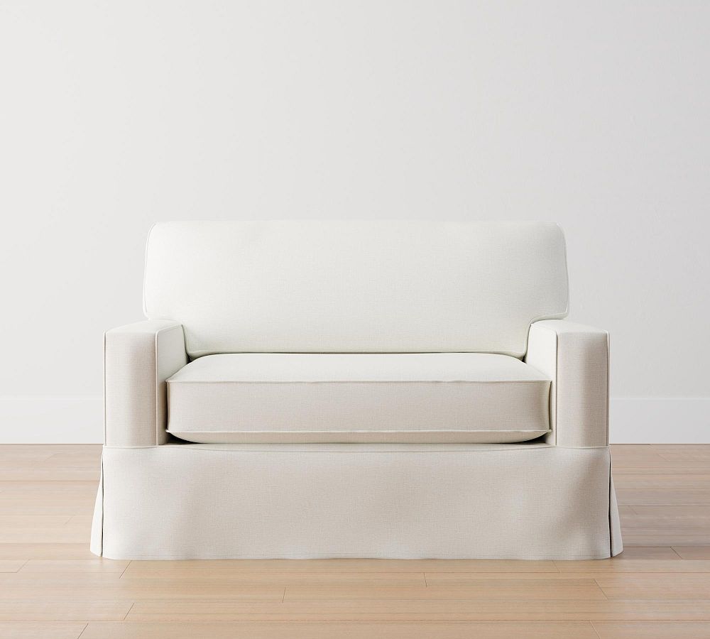 Cameron Square Arm Slipcovered Twin Sleeper Sofa with Memory Foam Mattress