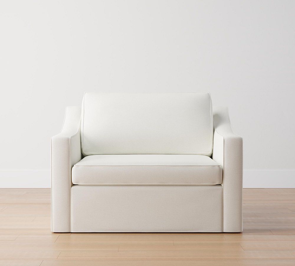 Cameron Slope Arm Slipcovered Twin Sleeper Sofa with Memory Foam Mattress