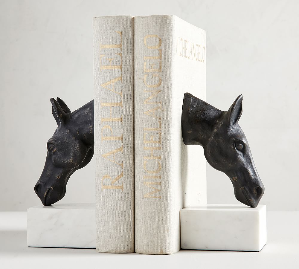 Bronze Horse & Marble Bookends