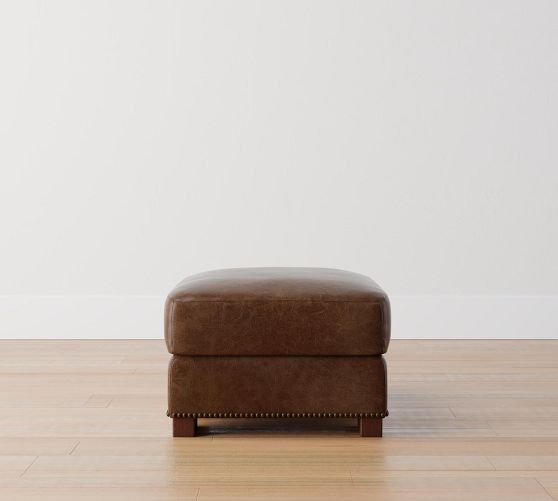 Turner Leather Ottoman with Nailheads | Pottery Barn