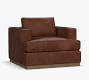 Carmel Recessed Arm Leather Wood Base Chair