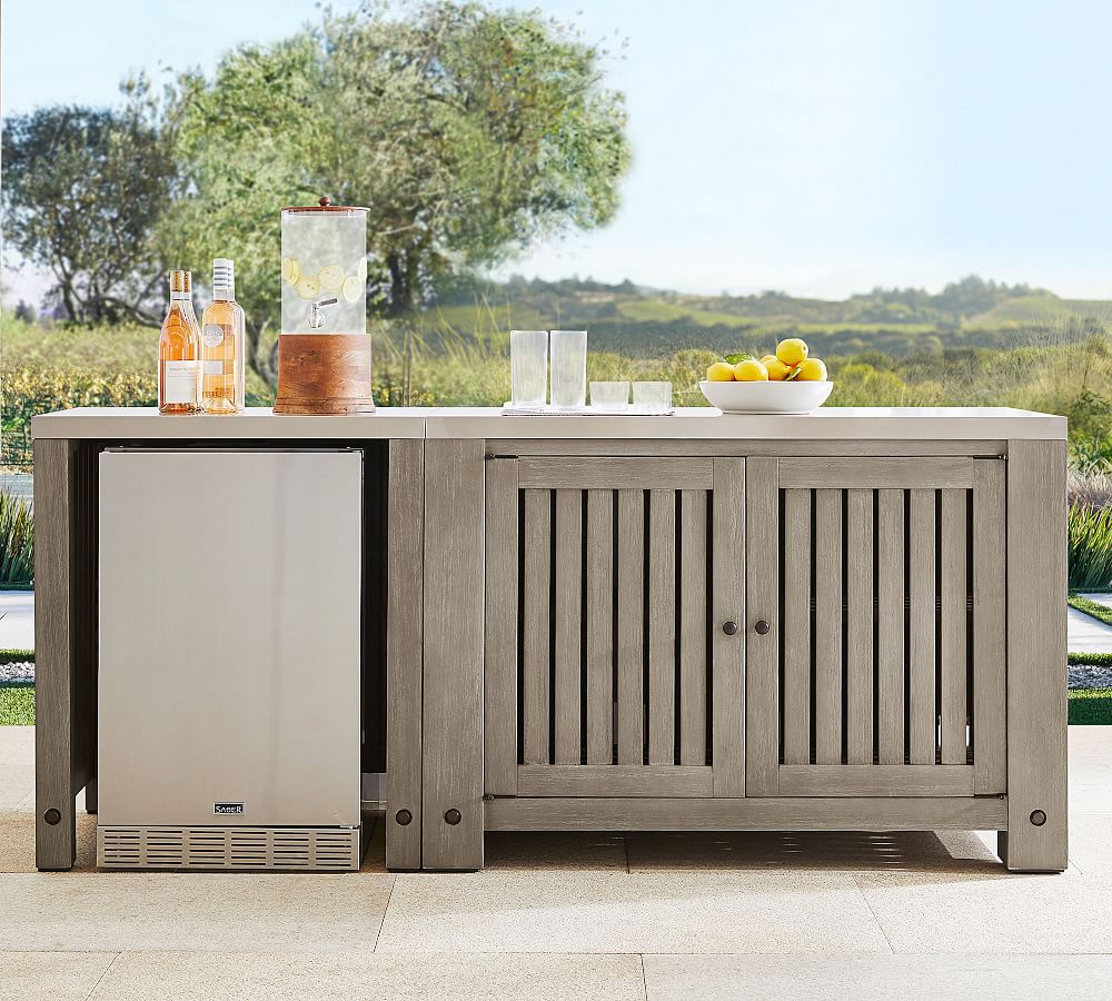 Abbott Outdoor Acacia Kitchen Convertable Refrigerator &amp; Double Door Cabinet