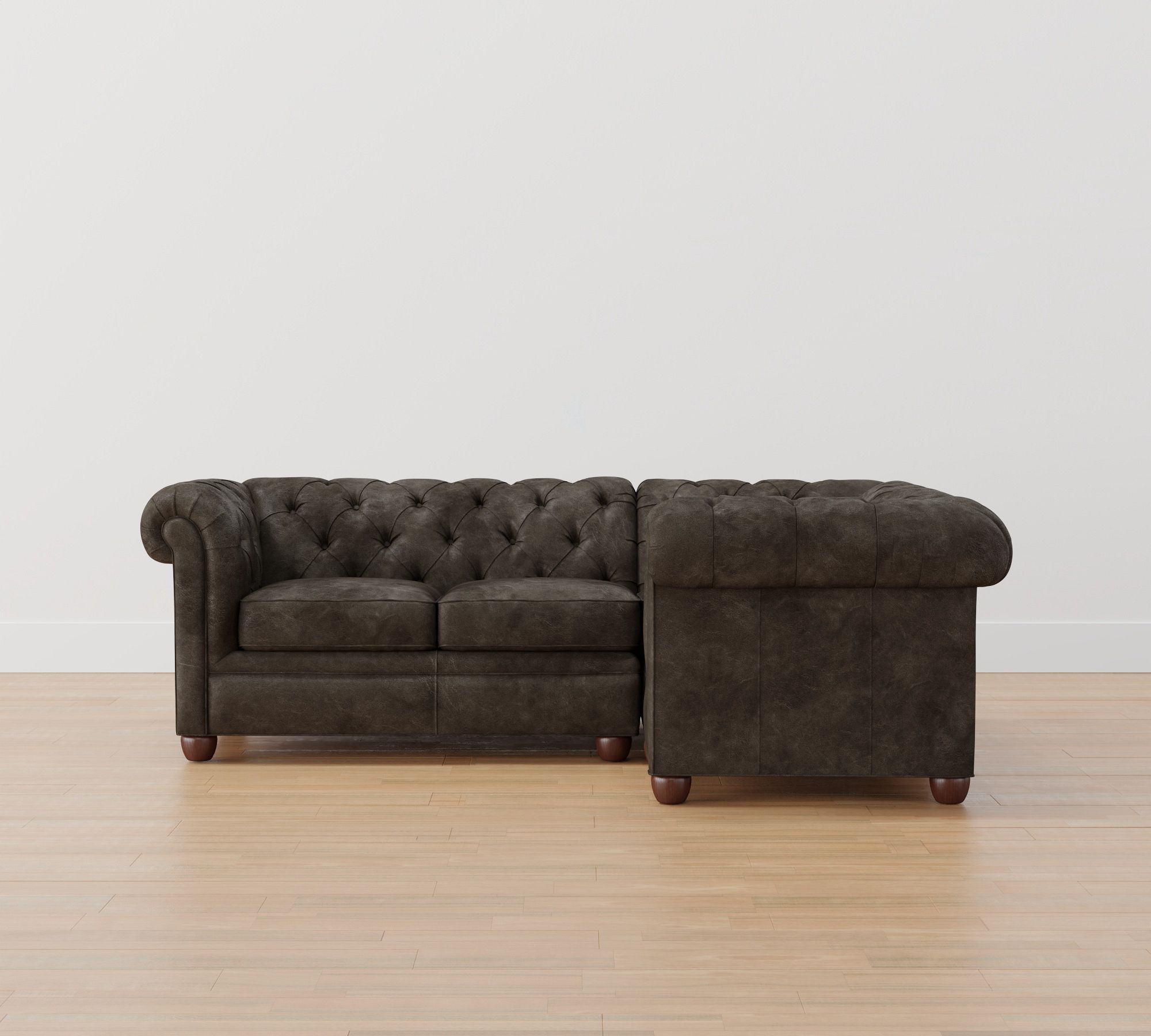 Chesterfield Roll Arm Leather 3-Piece Sectional (97")