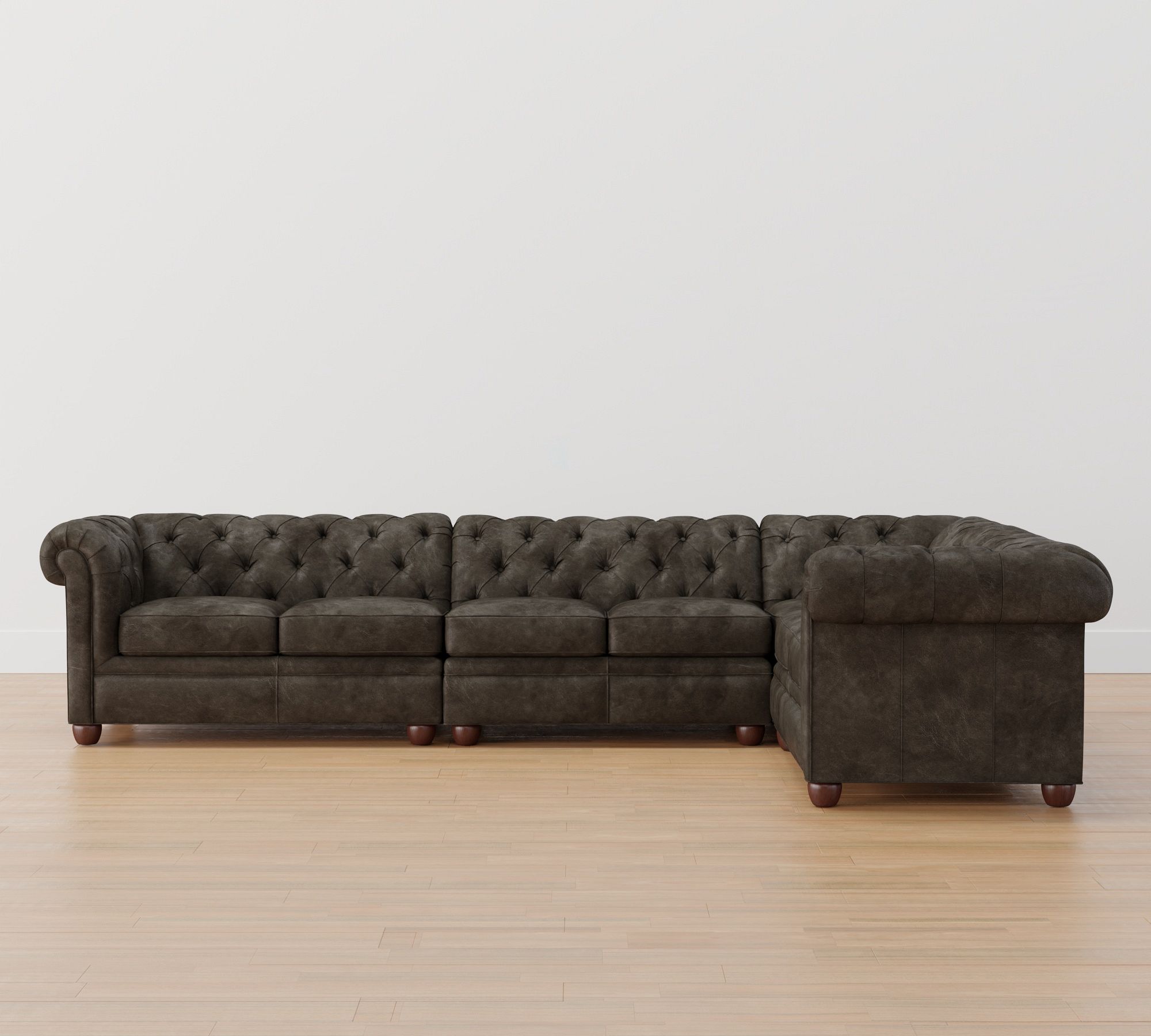 Chesterfield Roll Arm Leather 4-Piece Reversible Grand Sectional (140")