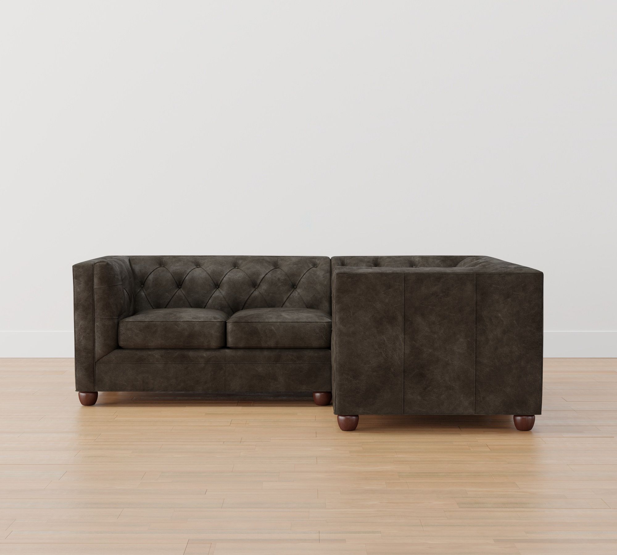 Chesterfield Square Arm Leather 3-Piece Sectional (94")