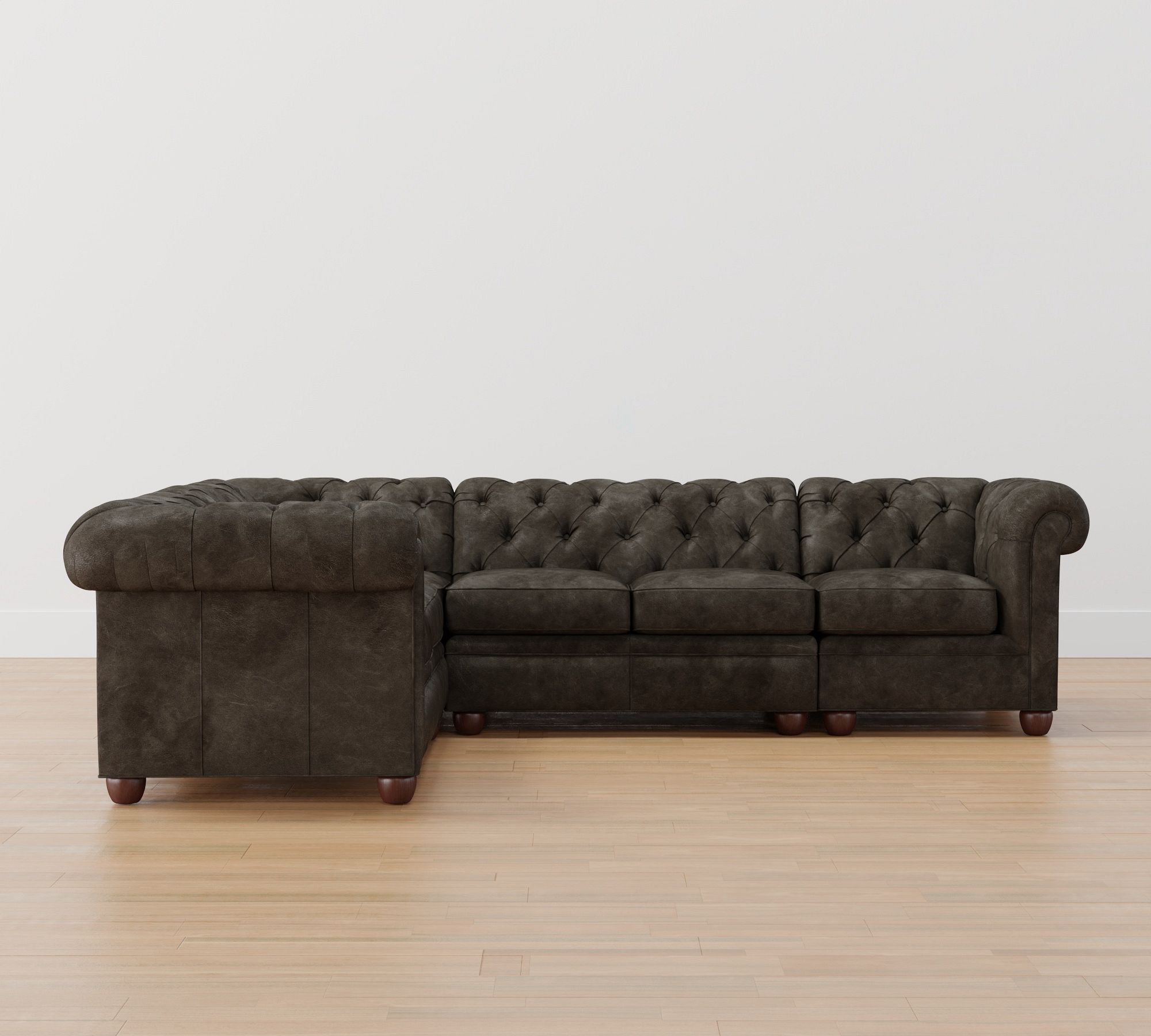 Chesterfield Roll Arm Leather 4-Piece Sectional (118")