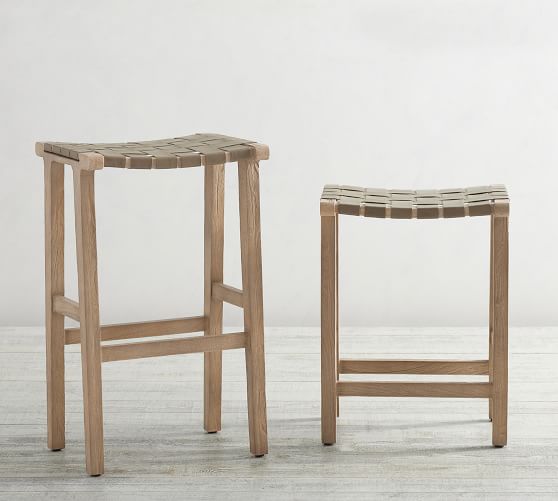 Fenton Woven Backless Leather Stool