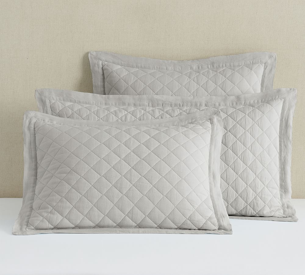 Belgian Flax Linen Diamond Pillow Sham - White