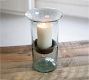 Handmade Hammered Glass Hurricane Candleholder With Rustic Tray