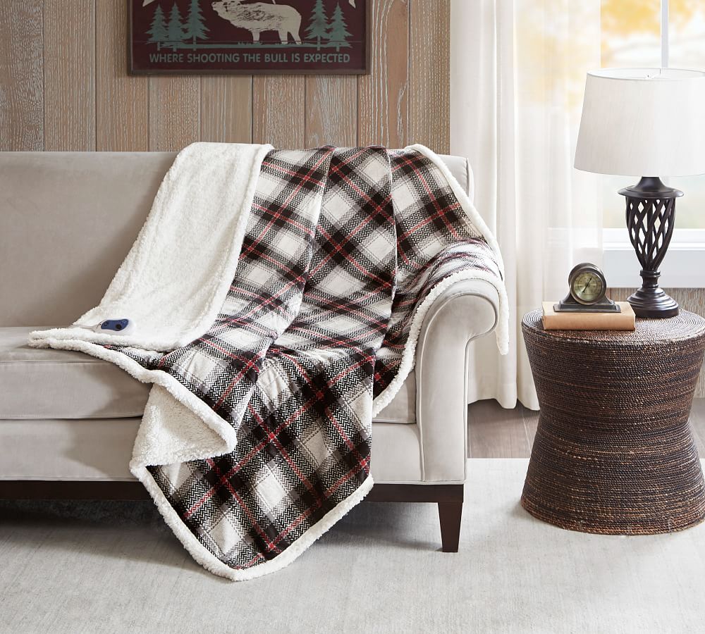 Woolrich Heated Oversized Mink to Berber Throw Blanket Pottery Barn