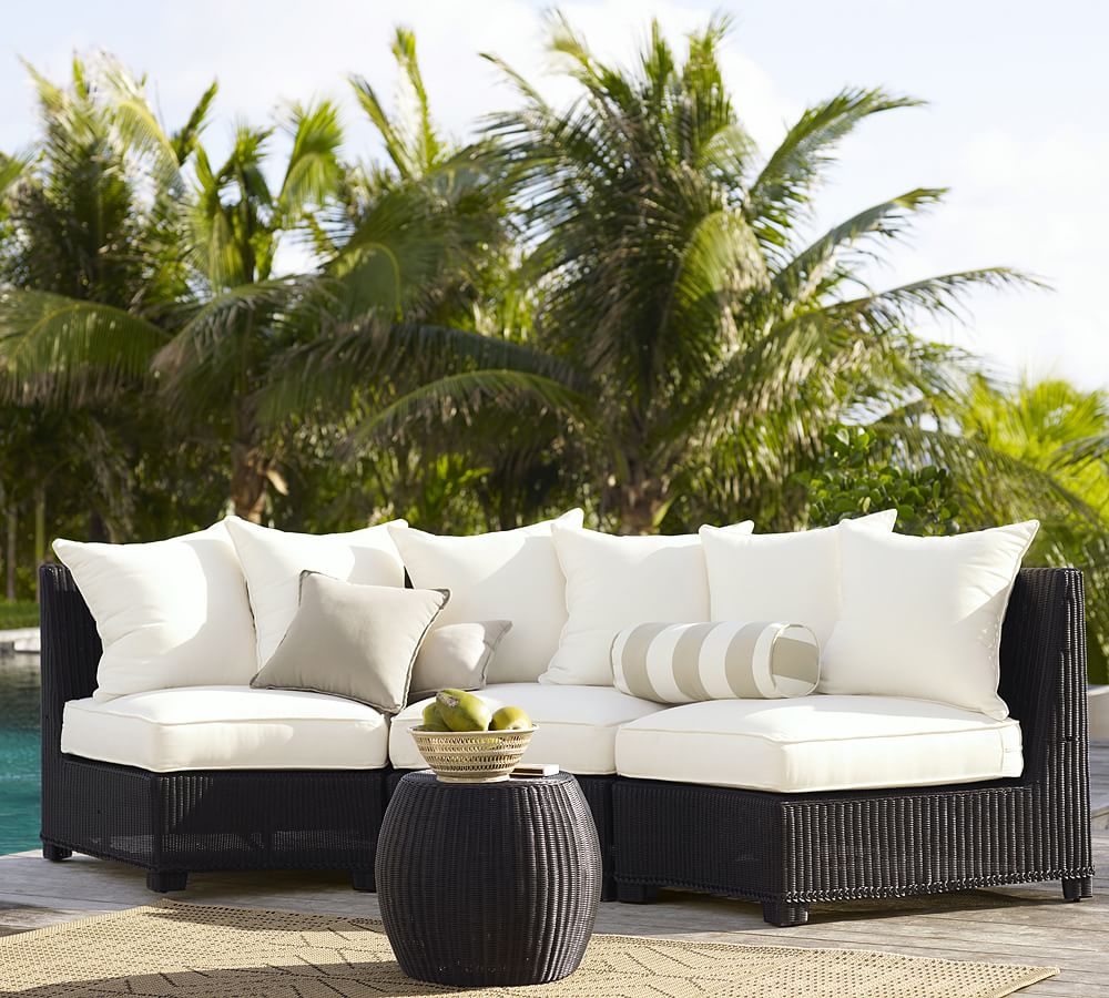 Palmetto All-Weather Wicker 3-Piece Rounded Armless Sectional Set, Black