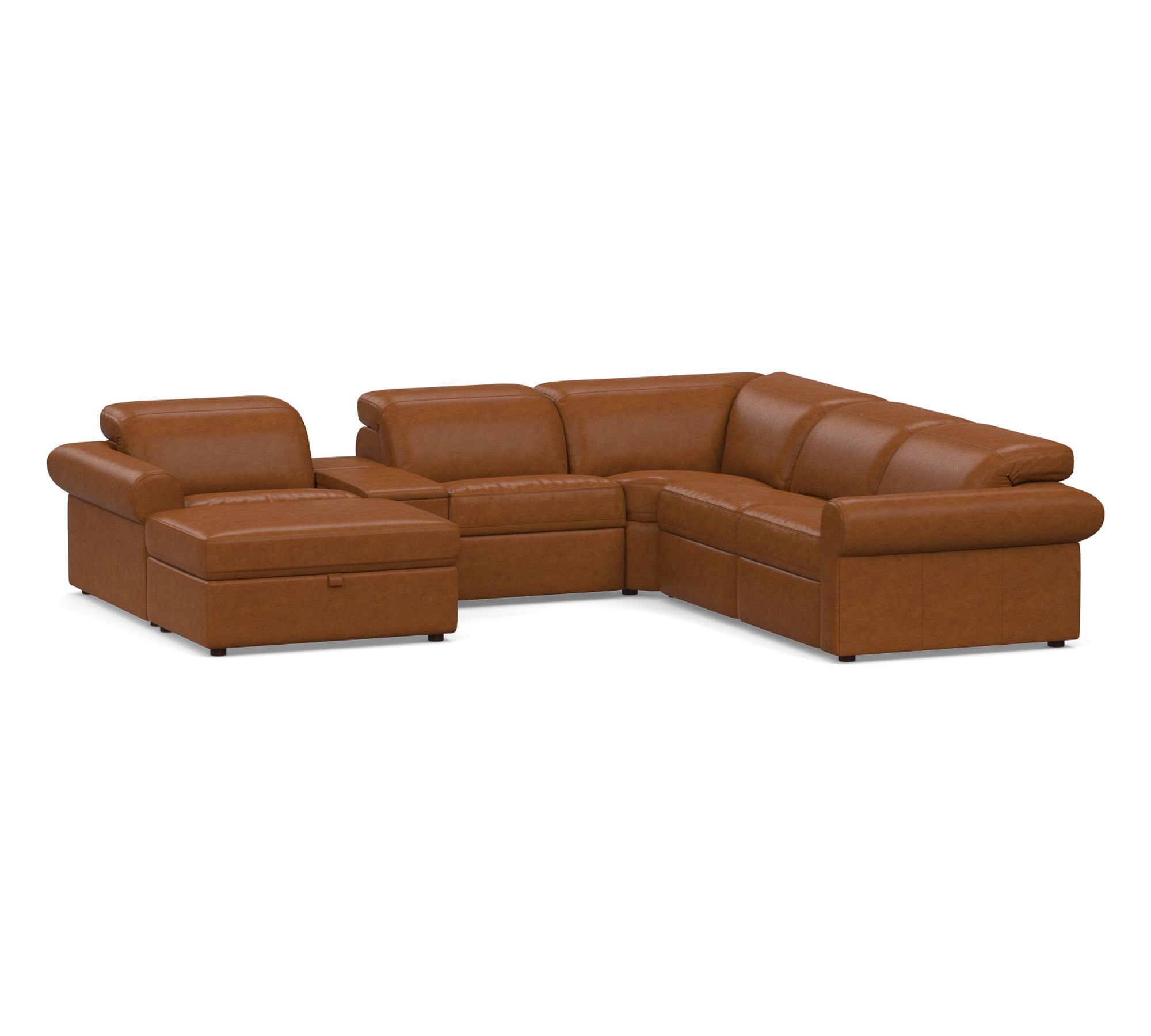 Ultra Lounge Roll Arm Leather 7-Piece Reclining Sectional (160")