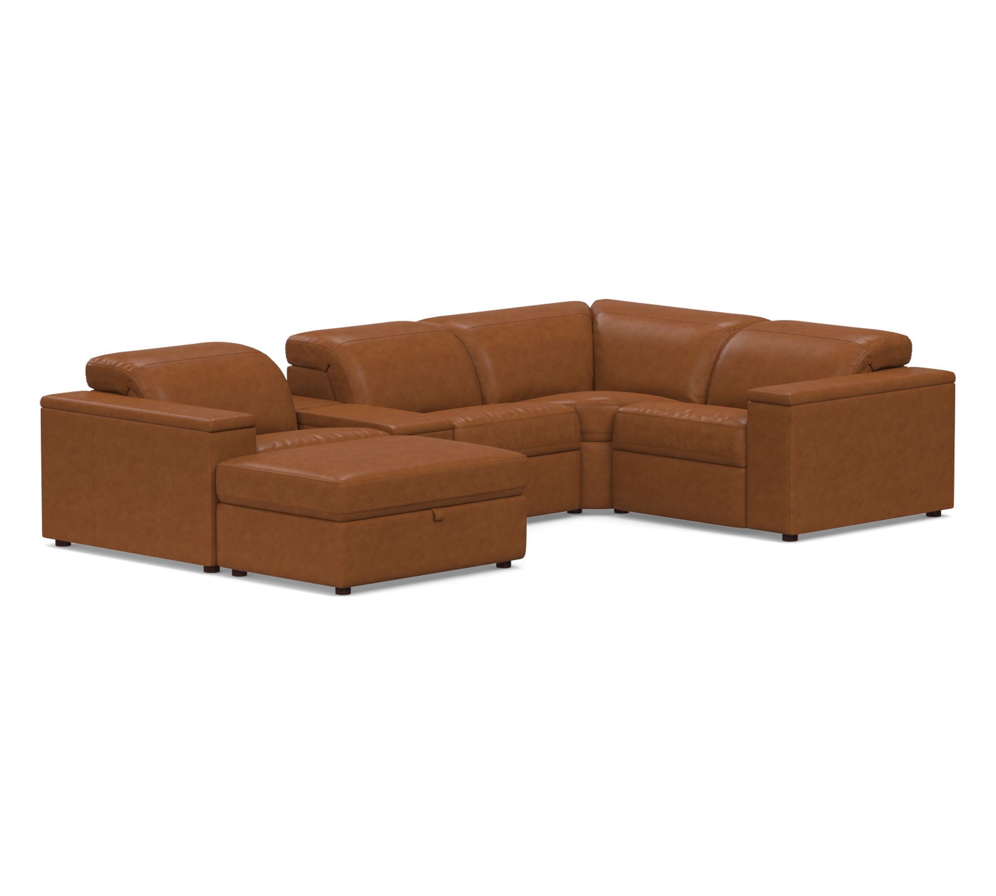 Ultra Lounge Square Arm Leather 6-Piece Reclining Sectional (130")