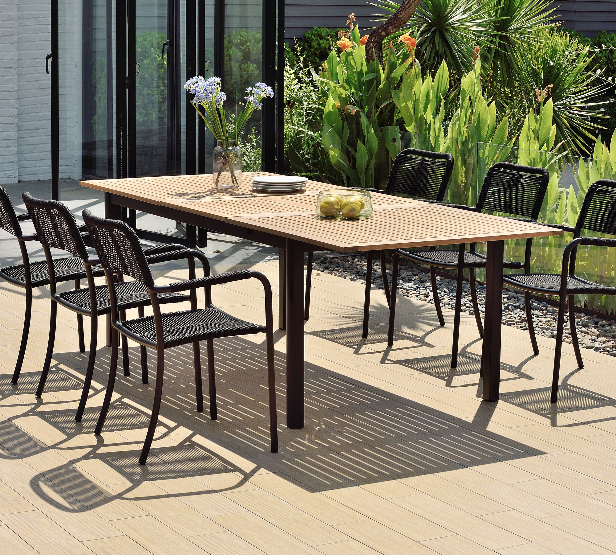 Santa Ana 7-Piece Rectangular Dining Table with Garey Rope Armchair Set