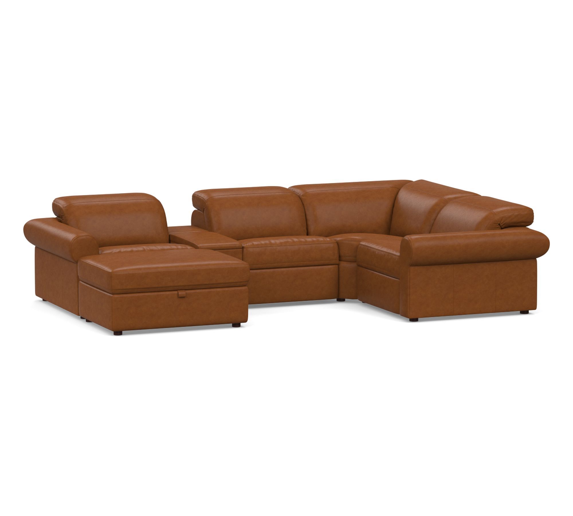 Ultra Lounge Roll Arm Leather 6-Piece Reclining Sectional (130")