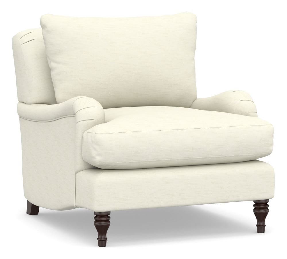 Carlisle English Arm Upholstered Armchair, Down Blend Wrapped Cushions, Performance Slub Cotton Ivory