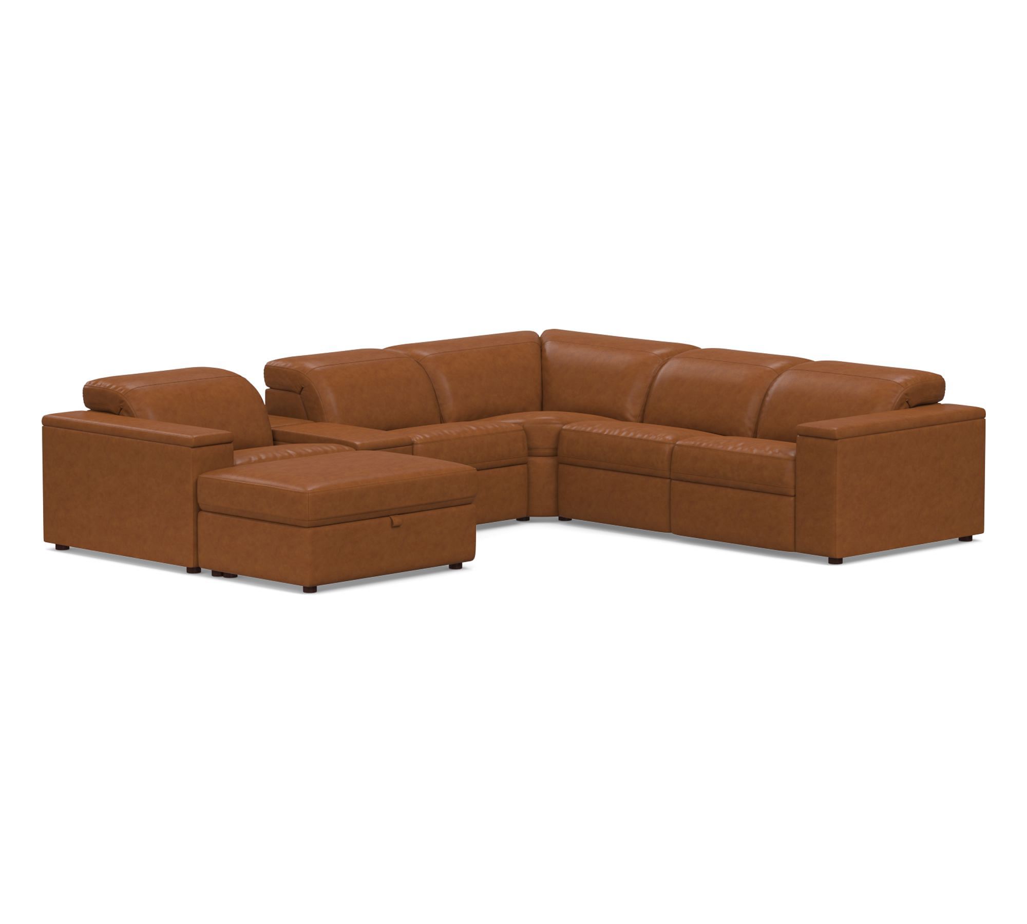 Ultra Lounge Square Arm Leather 7-Piece Reclining Sectional (147")