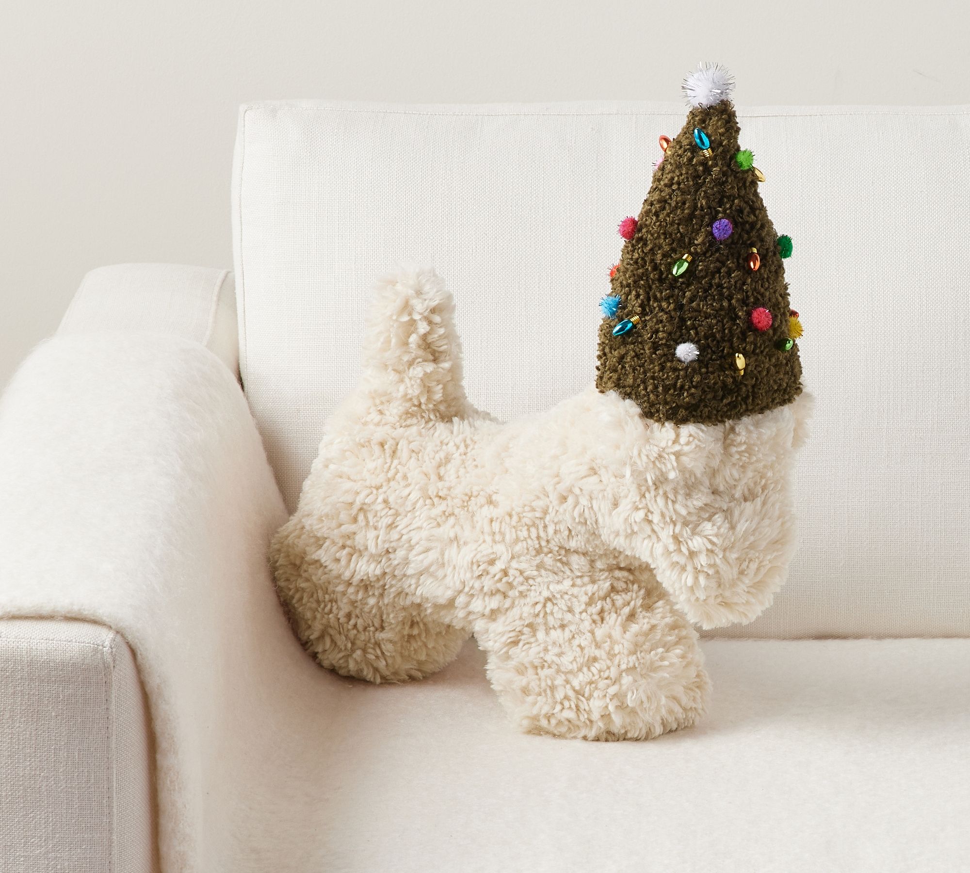 Dog with Christmas Tree Hat Shaped Pillow