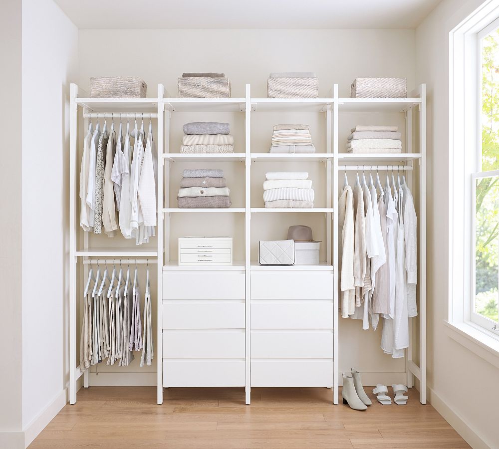 Essential Walk-In&#160;Closet by Hold Everything,&#160;8' Hanging System with&#160;4 Drawers&#8203;
