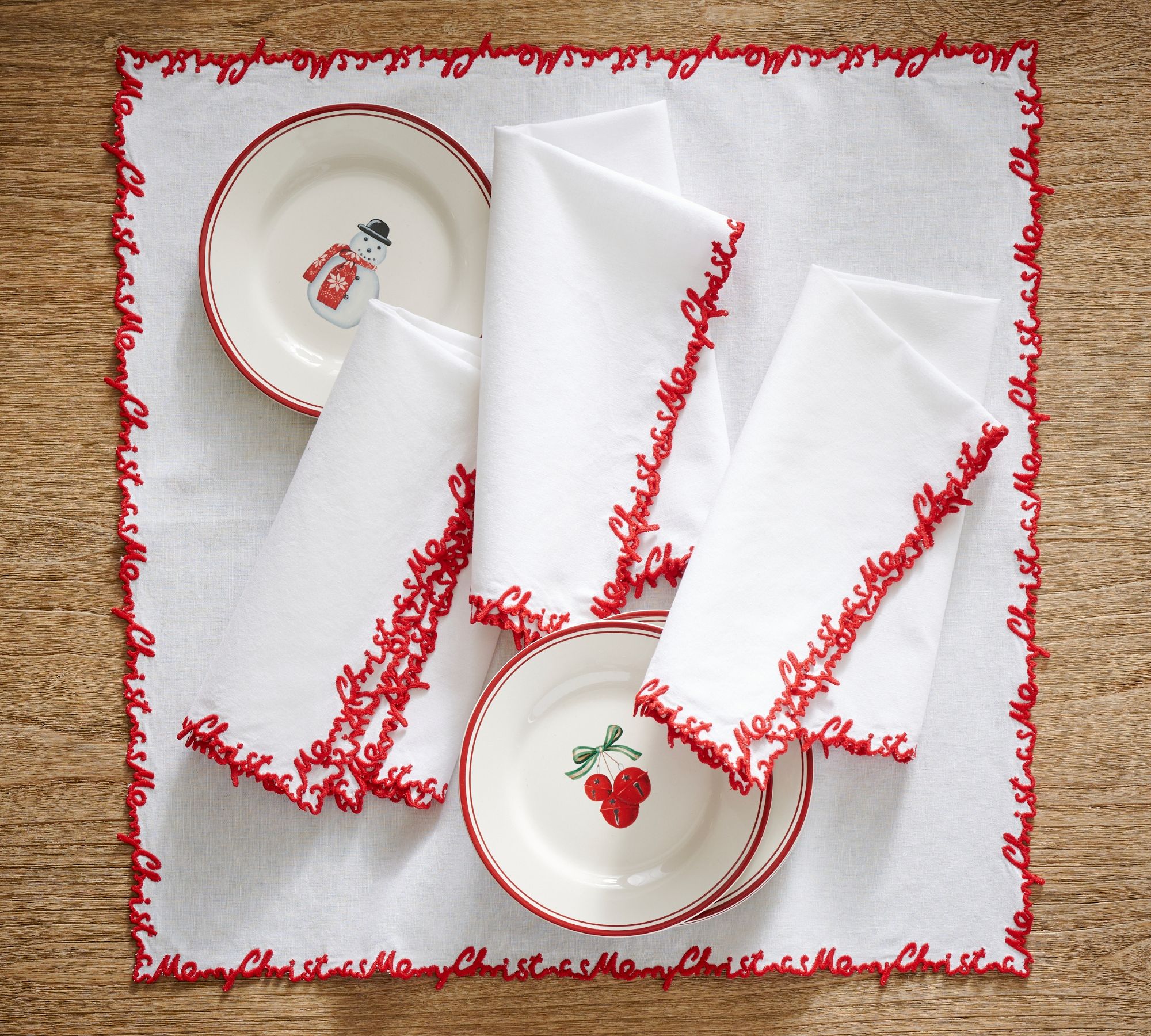 Merry Christmas Embroidered Napkin - Set of 4