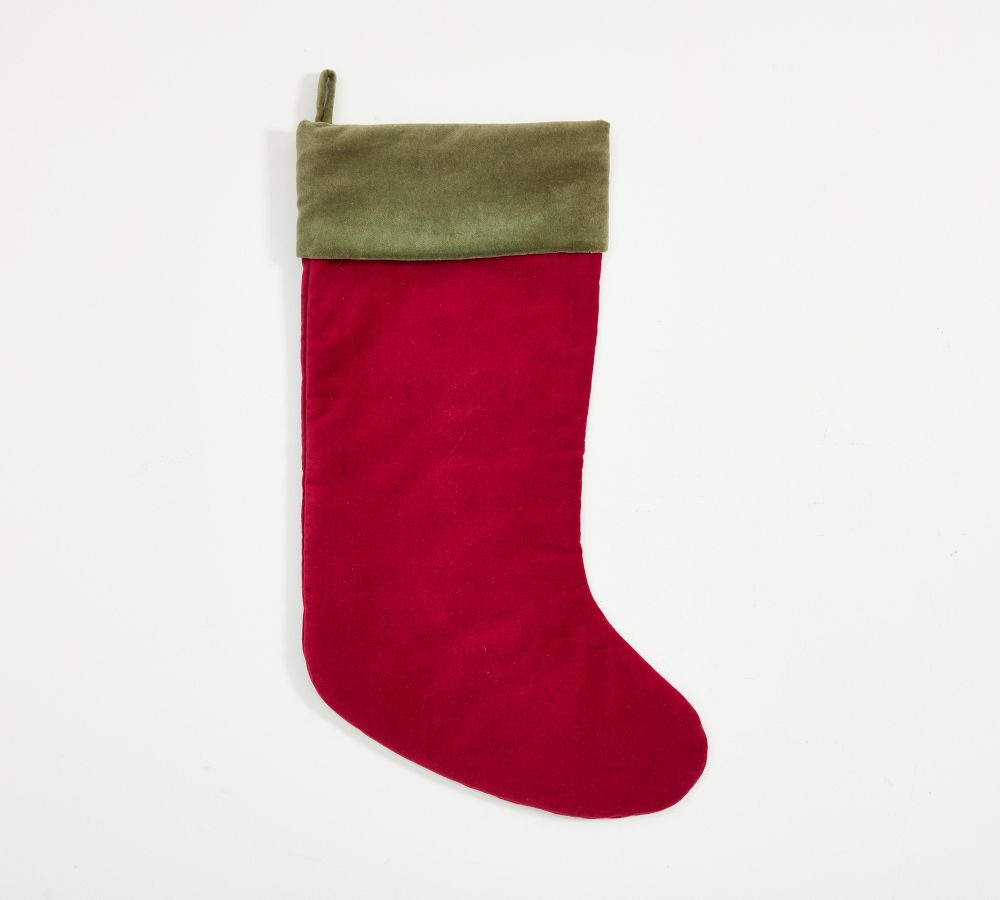 Classic Velvet Stocking, Medium, Red With Green Cuff