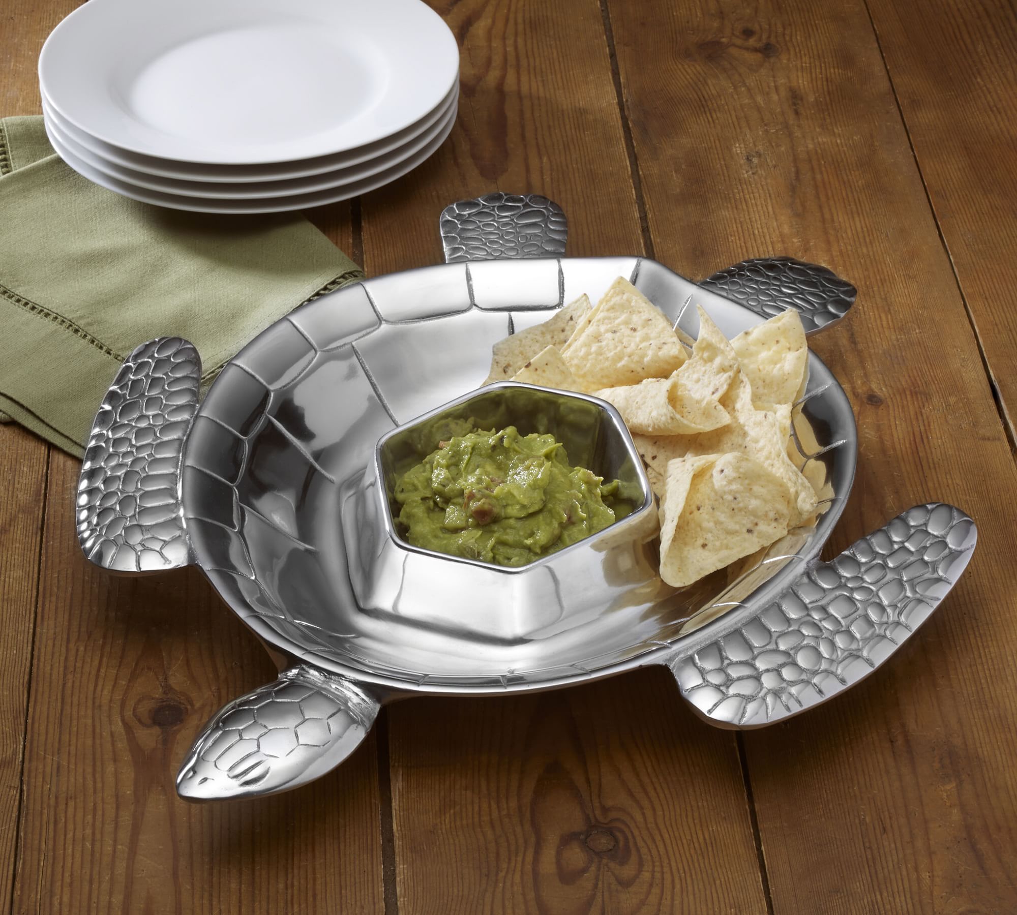 Cast Aluminum Turtle Chip and Dip Serving Tray