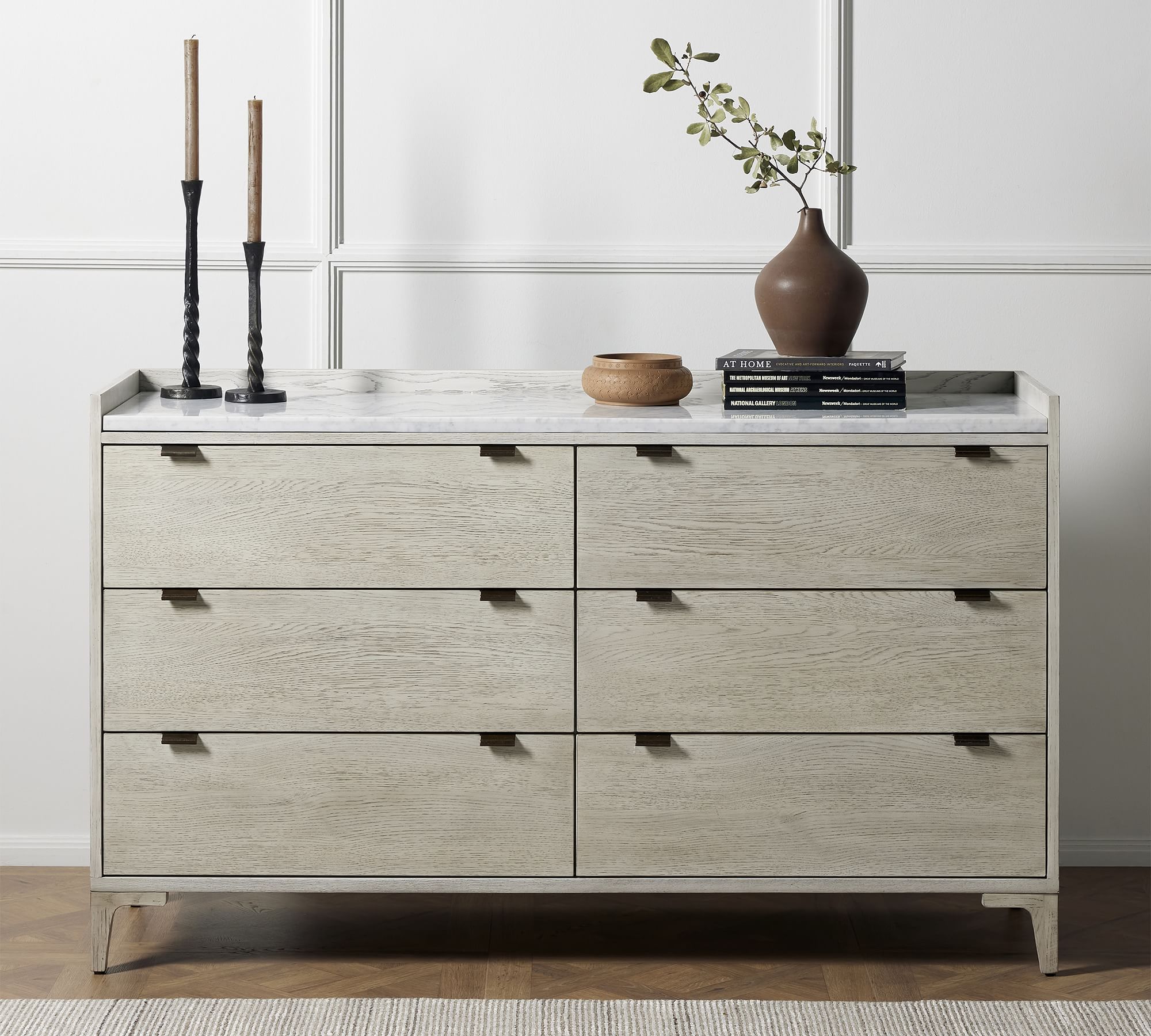 Geary Marble Top 6-Drawer Dresser (60")