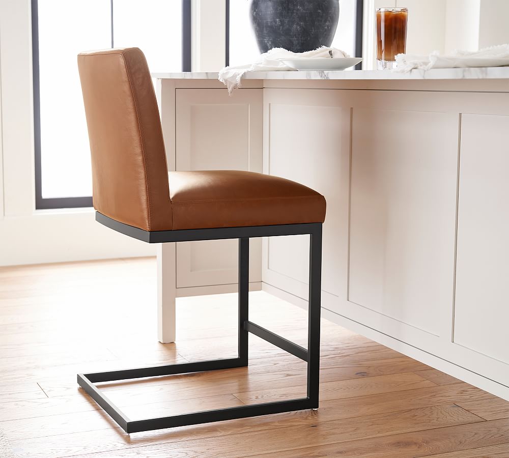 Classic Metal Cantilever Leather Stool