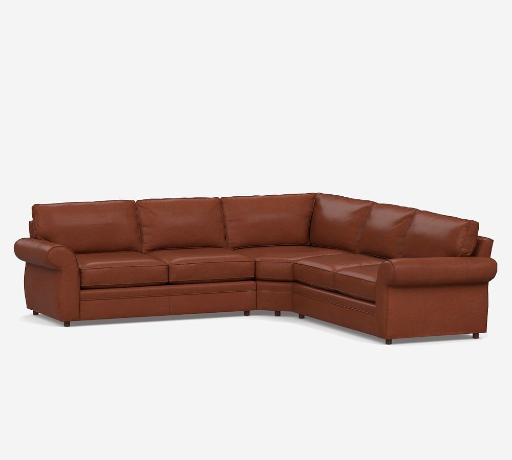 Pearce Roll Arm Leather 3-Piece L-Shaped Wedge Sectional