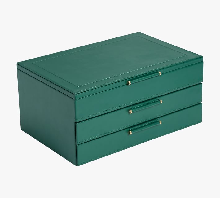 Myjewelryboxretro Leather Jewelry Box With Necklace Hook - Green