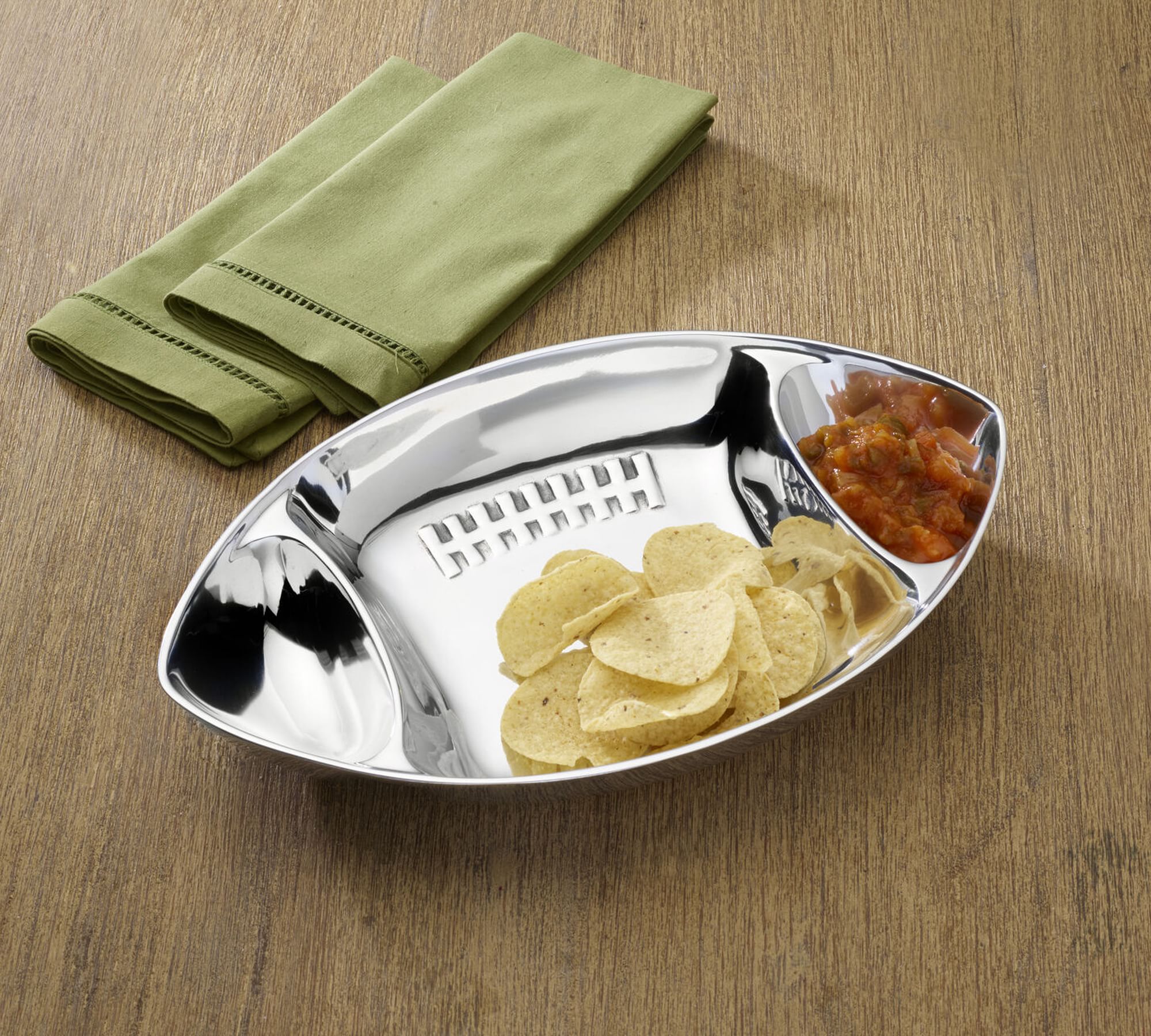 Cast Aluminum Football Chip and Dip Serving Tray