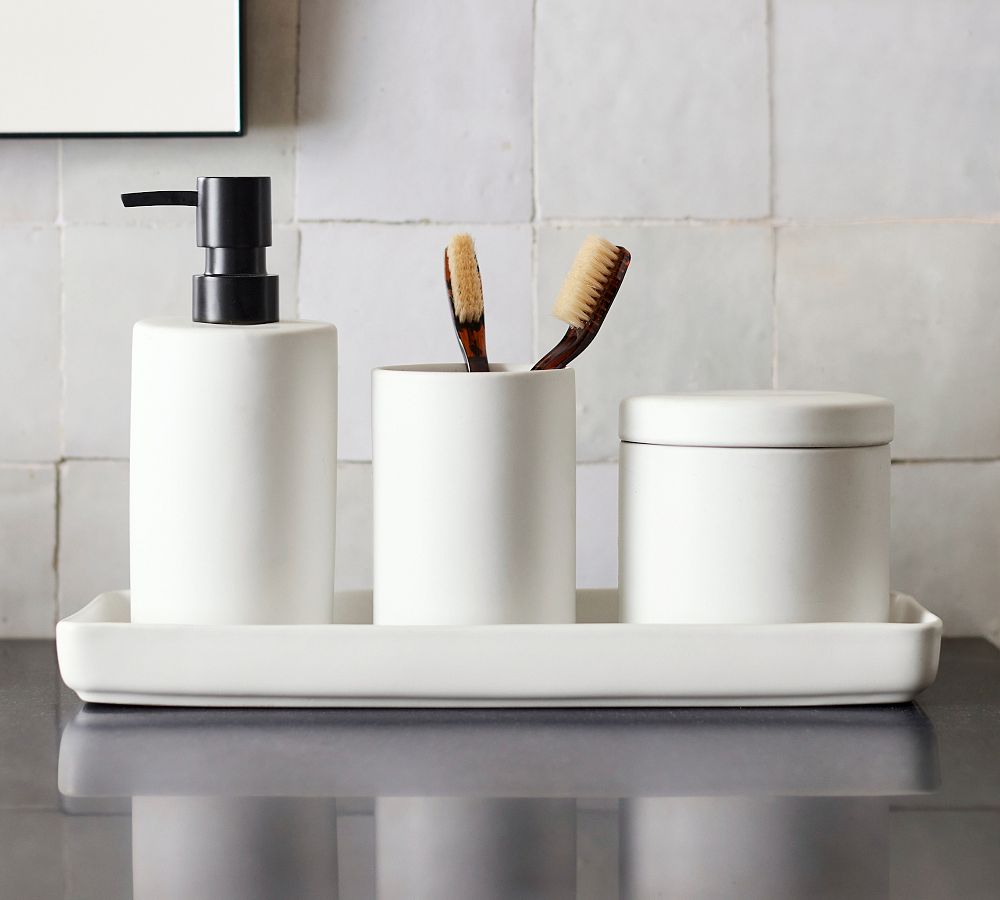 Mason Glazed Stoneware Bathroom Accessories - Soap Dispenser, Toothbrush Holder, 2 Canisters ONLY