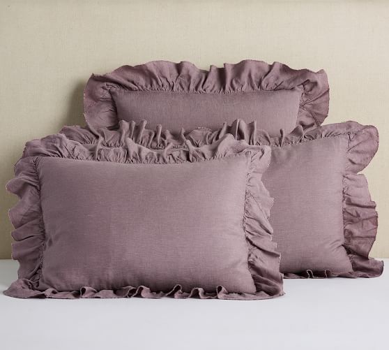 Belgian Flax Linen Raw Edge Ruffle Pillow Shams - White