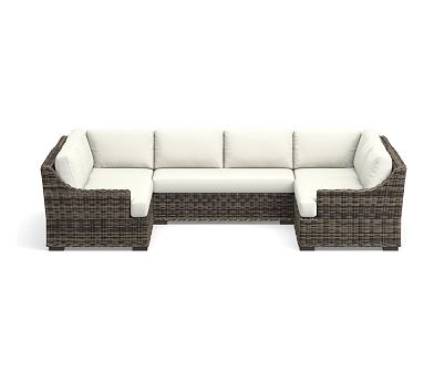 Huntington Wicker 5-Piece Loveseat U-Shaped Slope Arm Outdoor Sectional