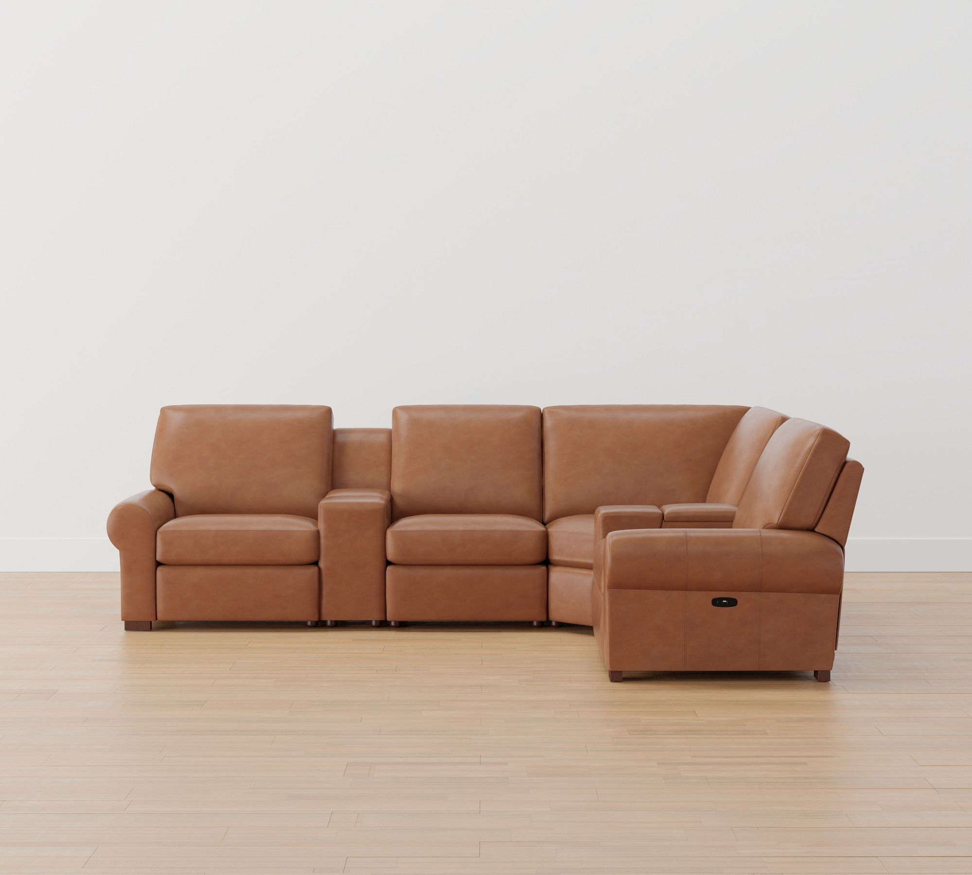 Turner Roll Arm Leather Reversible Power Reclining Sectional (115"–128")