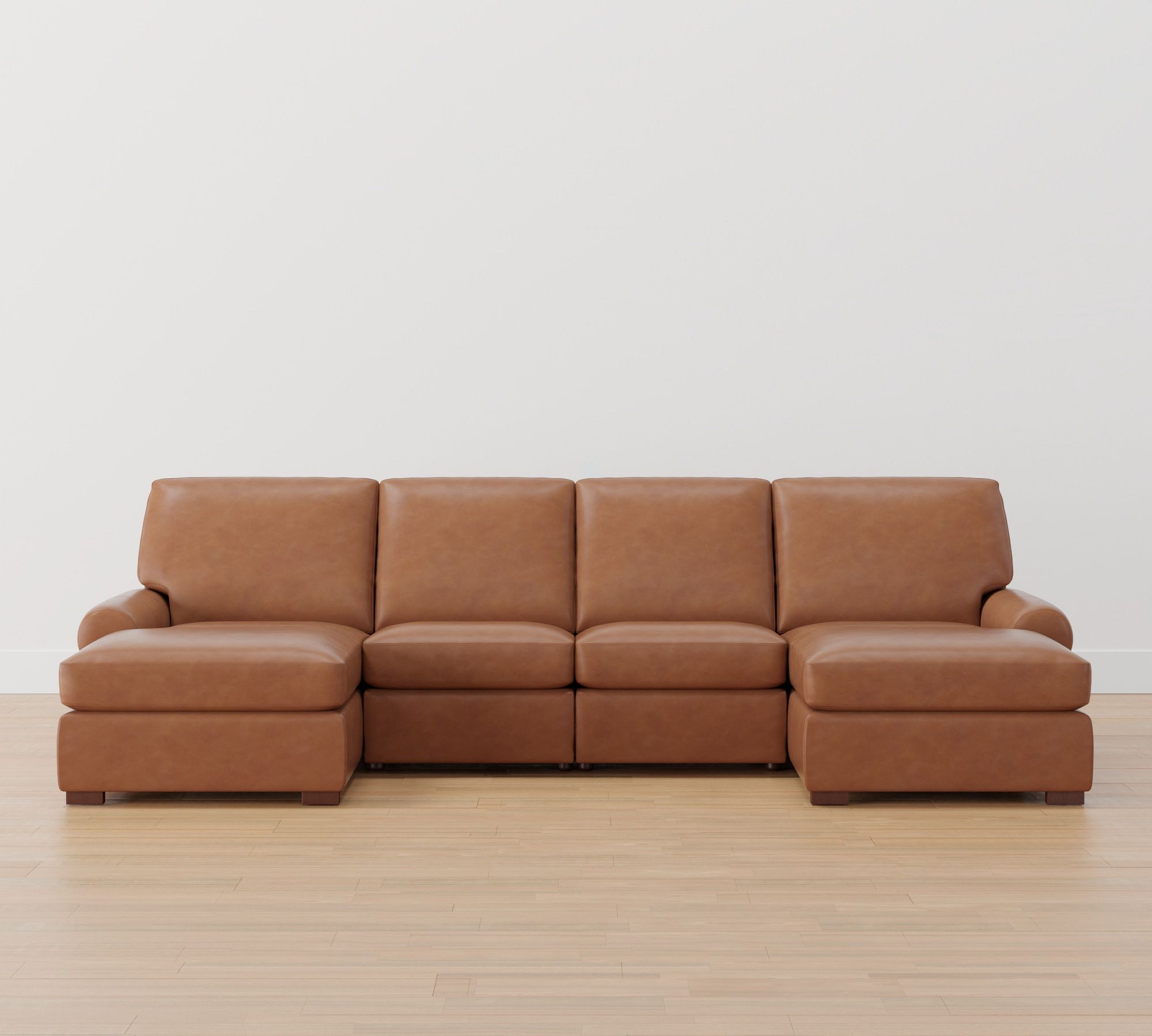 Turner Roll Arm Leather Power Reclining Double Chaise Sectional (135"–160")