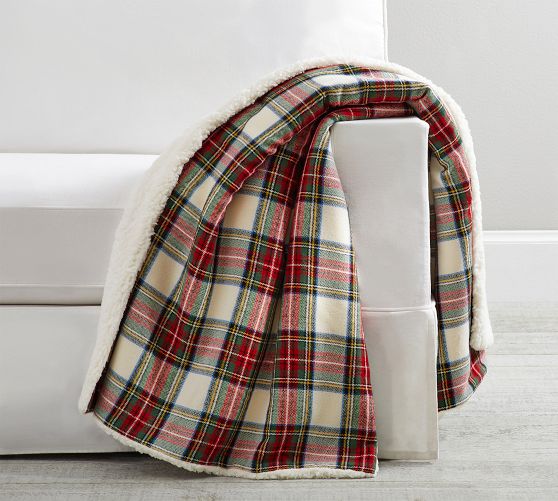 Stewart Plaid with Sherpa Back Throw Pottery Barn